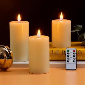 img 1 attached to Realistic Flameless Wax Candles Set of 3 with Remote Control, Blue Wick Ivory, Timer, Flicker, Dimmer - 3x4, 3x5, 3x6 Inches