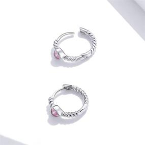 img 1 attached to 💖 Pink Love Heart Sterling Silver 925 Sleeper Small Hoop Earrings: Sparkling Rhinestone CZ Crystal Endless Huggies for Women & Girls - Hypoallergenic Statement Jewelry