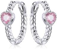 💖 pink love heart sterling silver 925 sleeper small hoop earrings: sparkling rhinestone cz crystal endless huggies for women & girls - hypoallergenic statement jewelry logo