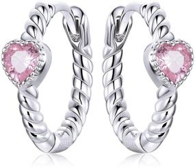 img 4 attached to 💖 Pink Love Heart Sterling Silver 925 Sleeper Small Hoop Earrings: Sparkling Rhinestone CZ Crystal Endless Huggies for Women & Girls - Hypoallergenic Statement Jewelry