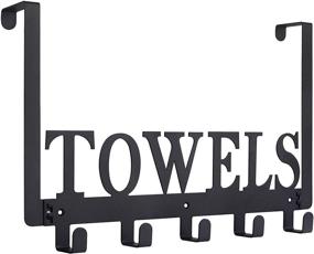 img 4 attached to 🚪 Black Metal Over The Door Hooks - Towel Holder for Bathroom, Bedroom, Kitchen - Door Mount Towel Rack with Hooks for Pool, Beach Towels, Bathrobe - Wall Mount Hang on The Door, Cabinet, Cupboard - Sandblasted Finish