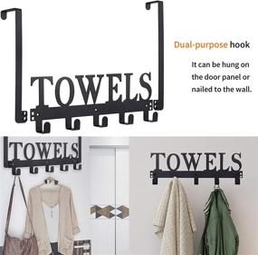 img 2 attached to 🚪 Black Metal Over The Door Hooks - Towel Holder for Bathroom, Bedroom, Kitchen - Door Mount Towel Rack with Hooks for Pool, Beach Towels, Bathrobe - Wall Mount Hang on The Door, Cabinet, Cupboard - Sandblasted Finish