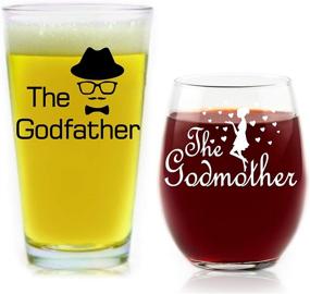 img 4 attached to 🍺 Personalized Godfather Pint Beer Glass & Godmother Stemless Wine Glass Set – Thoughtful Gifts for Godparents, 16oz Beer Glass & 15oz Wine Glass