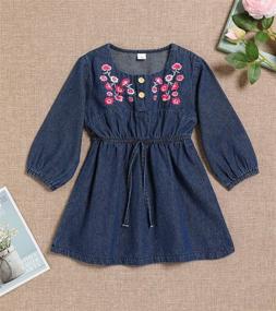 img 3 attached to 👗 Adorable Toddler Baby Girl Long Sleeve Dress with Ruffle Denim Skirt and Lace Hem - Perfect Princess Party Outfit Set!