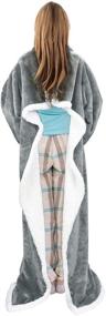 img 2 attached to Catalonia Sherpa Wearable Blanket with Sleeves & Foot Pockets for Adults, Unisex Comfy Snuggle Wrap Sleeved Throw Blanket Robe, Ideal Gift, Grey