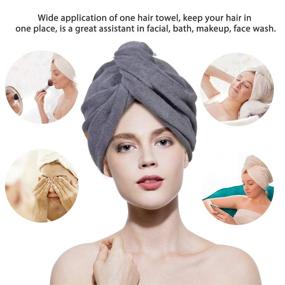 img 2 attached to 👩 2-Pack Microfiber Hair Towel Wraps 11"x26" - Quick Drying, Absorbent Turbans for Long Curly Hair, Anti-Frizz, Women (White/Grey)