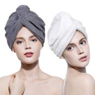 👩 2-pack microfiber hair towel wraps 11"x26" - quick drying, absorbent turbans for long curly hair, anti-frizz, women (white/grey) logo