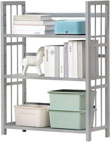 img 4 attached to IOTXY Adjustable Bamboo Open Bookshelf - Medium 3-Tier Free Standing Storage Rack, Multifunctional Display Stand for Home and Office, Bookcase - Light Grey