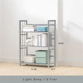 img 3 attached to IOTXY Adjustable Bamboo Open Bookshelf - Medium 3-Tier Free Standing Storage Rack, Multifunctional Display Stand for Home and Office, Bookcase - Light Grey