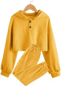img 1 attached to 👚 Leyay Girl's Cropped Hoodies and Sweatpants: Stylish 2 Piece Drawstring Sweatsuit for Trendy Kids