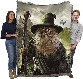 img 4 attached to Catdalf - Lord of The Rings Inspired Parody - Vincent 🐱 HIE - Cotton Woven Blanket Throw - Handcrafted in The USA (72x54)