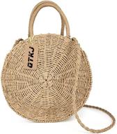 👜 handwoven round rattan beach bag for women - straw summer tote, cross body shoulder messenger satchel logo