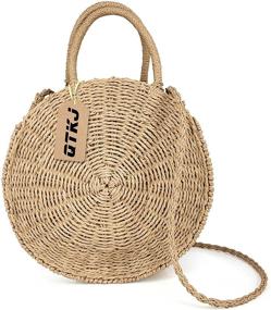 img 4 attached to 👜 Handwoven Round Rattan Beach Bag for Women - Straw Summer Tote, Cross Body Shoulder Messenger Satchel