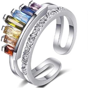 img 3 attached to 💍 Colorful Rainbow Rhinestone Zircon Rings Set - Adjustable Opening Jewelry for Women, Men, Boys, and Girls