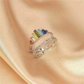 img 2 attached to 💍 Colorful Rainbow Rhinestone Zircon Rings Set - Adjustable Opening Jewelry for Women, Men, Boys, and Girls