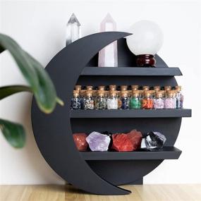 img 3 attached to 🌙 Boho Wooden Moon Shelf: Stylish Wall/Tabletop Essential Oil & Crystal Display - 11.8 Inches Diameter