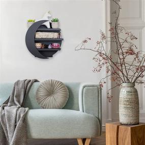 img 1 attached to 🌙 Boho Wooden Moon Shelf: Stylish Wall/Tabletop Essential Oil & Crystal Display - 11.8 Inches Diameter