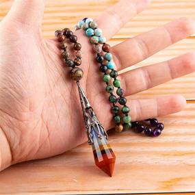 img 1 attached to 📿 Bivei 7 Chakra Healing Necklace: Real Stone 12 Faceted Prism Witch Pendulum Crystal Gemstone Hand Knotted 108 Beads for Meditation, Anxiety, and Yoga