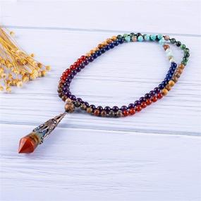 img 3 attached to 📿 Bivei 7 Chakra Healing Necklace: Real Stone 12 Faceted Prism Witch Pendulum Crystal Gemstone Hand Knotted 108 Beads for Meditation, Anxiety, and Yoga