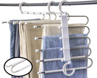 👖 hong feng 5-layer pants hangers - multi-functional non-slip space saving organizer for pants, jeans, trousers, skirts, and scarves - (white, set of 2) логотип