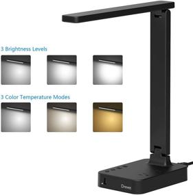 img 3 attached to 💡 Drevet LED Desk Lamp with USB Charging, AC Power Outlet, 3 Lighting Modes and Timer - Black