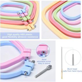 img 1 attached to 🌈 Colorful Square Embroidery Hoops Set with Needles - 5 Pieces ABS Plastic Hoops for DIY Art, Craft, and Sewing in Different Sizes