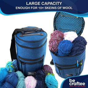 img 1 attached to 🧶 Large Blue Knitting Yarn Bag by BeCraftee - Portable Craft Bags for Wool and Crochet Accessories with 7 Pockets, Handle, and Shoulder Strap