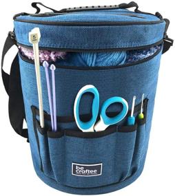 img 4 attached to 🧶 Large Blue Knitting Yarn Bag by BeCraftee - Portable Craft Bags for Wool and Crochet Accessories with 7 Pockets, Handle, and Shoulder Strap