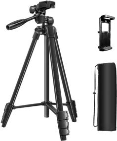 img 4 attached to 📸 55 Inch Phone Tripod Stand with Lightweight Aluminum Universal and 1/4 Plate for Camera - Smartphone and iPad Tripod Mount for Android Phone - Includes Carrying Bag and Bluetooth Remote