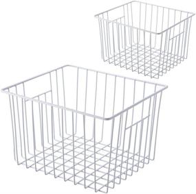 img 4 attached to 🗄️ Wire Freezer Storage Basket Organizer Set of 2 with Handles - Ideal for Cabinets, Pantry, Closets, Bedrooms - SANNO Refrigerator Storage Bins