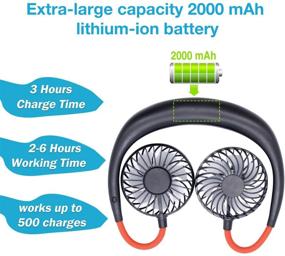 img 2 attached to 🌀 YZHI 360-Degree Neckband Fan - Battery Operated & Rechargeable - Portable Neck Fan with Two Mini Fans