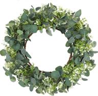 🌿 whonline 19 inch artificial eucalyptus wreath: festive front door spring summer décor - large green leaf design for celebrations, walls, windows, porch, farmhouse, patio & garden логотип