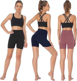 img 1 attached to 🩳 3 Pack Biker Shorts for Women – High Waisted Tummy Control Soft Workout Shorts for Yoga, Athletic Running, Cycling