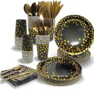 🎉 ultimate black and gold party supplies: luxe 350 pcs disposable dinnerware sets - perfect for christmas, thanksgiving, new year's eve, birthday, and wedding party logo