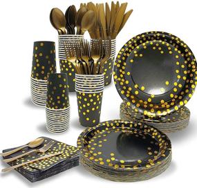 img 4 attached to 🎉 Ultimate Black and Gold Party Supplies: Luxe 350 Pcs Disposable Dinnerware Sets - Perfect for Christmas, Thanksgiving, New Year's Eve, Birthday, and Wedding Party