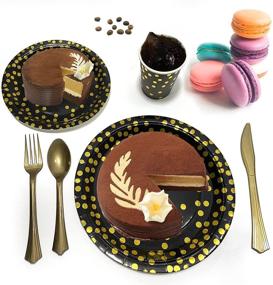 img 1 attached to 🎉 Ultimate Black and Gold Party Supplies: Luxe 350 Pcs Disposable Dinnerware Sets - Perfect for Christmas, Thanksgiving, New Year's Eve, Birthday, and Wedding Party