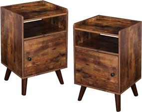 img 3 attached to 🛋️ HOOBRO Nightstand Set of 2, 3-Tier End Table with Adjustable Door, Space-Saving Side Table, Sturdy Wooden Legs, Wood Finish Accent Table, Quick Assembly, Rustic Brown BF51BZP201