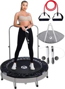 img 4 attached to Shape Fit Core Indoor Trampoline: 48-inch Foldable & Portable with Carry Bag - Height Adjustable Foam Handlebar, Max 330LB Load - Includes Wireless Jump Rope & Resistance Band for 3in1 Workout