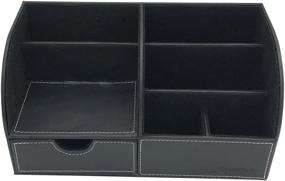 img 1 attached to 🖤 UnionBasic Office Desk Organizer - Premium PU Leather Multifunctional Desktop Storage Box - Black