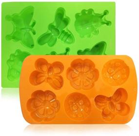 img 3 attached to 🐞 SENHAI 2 Pcs Insect Shape Silicone Trays: Dragonfly, Butterfly, Ladybug Cake Baking Molds - DIY Soap, Handmade Muffin, Biscuit Cookie Pans in Orange and Green