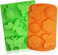 🐞 senhai 2 pcs insect shape silicone trays: dragonfly, butterfly, ladybug cake baking molds - diy soap, handmade muffin, biscuit cookie pans in orange and green logo