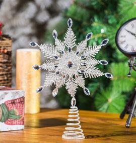 img 1 attached to ❄️ Metal Silver Snowflake Tree Topper: Festive Home Party, Holiday, Winter, Xmas Decorations