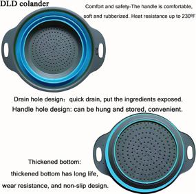 img 2 attached to 🍽️ Space-saving Collapsible Colander Set: DLD Food Grade Silicone Kitchen Strainer with Foldable Kits, 2 Sizes - 8 Inches (2 Quarts) and 9.5 Inches (3 Quarts), in Blue