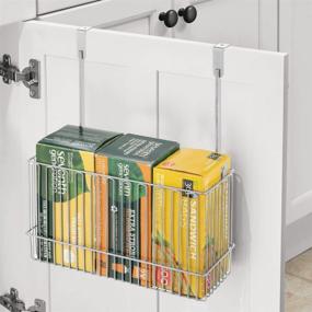 img 3 attached to 🗄️ mDesign Metal Over Cabinet Kitchen Storage Organizer Holder/Basket - Hang Over Cabinet Doors in Kitchen/Pantry - Ideal for Bakeware, Cookbook, Cleaning Supplies - Durable Steel Wire - Chrome Finish