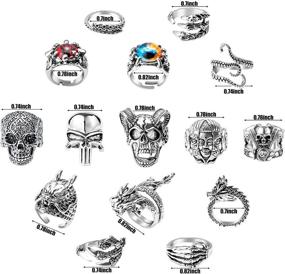 img 3 attached to 🔮 Vintage Punk Rings Set - 15Pcs Stainless Steel Gothic Alloy Biker Rings, Adjustable Skeleton Skull Evil Eye Chinese Dragon Claw Octopus Dragon Rings, Fashion Retro Black Silver Antique Jewelry