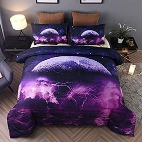 img 4 attached to 🌙 Holawakaka Galaxy Comforter Set - Queen Size Moon Sea Lightning Bedding Set in Purple Moon Sea