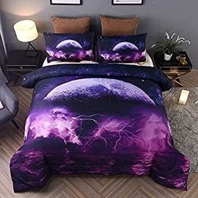 img 3 attached to 🌙 Holawakaka Galaxy Comforter Set - Queen Size Moon Sea Lightning Bedding Set in Purple Moon Sea