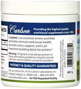 img 1 attached to Carlson L-Lysine Powder: 960 mg Free-Form Amino Acid for Healthy Tissue & Muscle Development, 3.53 oz (100 g)