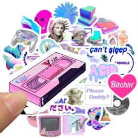 img 3 attached to 🌈 Vibrant Collection: 50pcs Vaporwave Stickers for Laptop, Water Bottle, Scrapbook Album - Aesthetic, Trendy Stickers for Kids, Teens, Girls