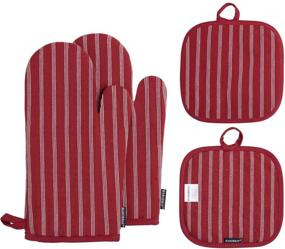 img 4 attached to 🧤 HARORBAY Стилетные карманные лястики, кухонные рукавицы и держатели горшков: хлопковые перчатки, устойчивые к теплу, для приготовления пищи, выпечки и жарки - полосатые Баттермере